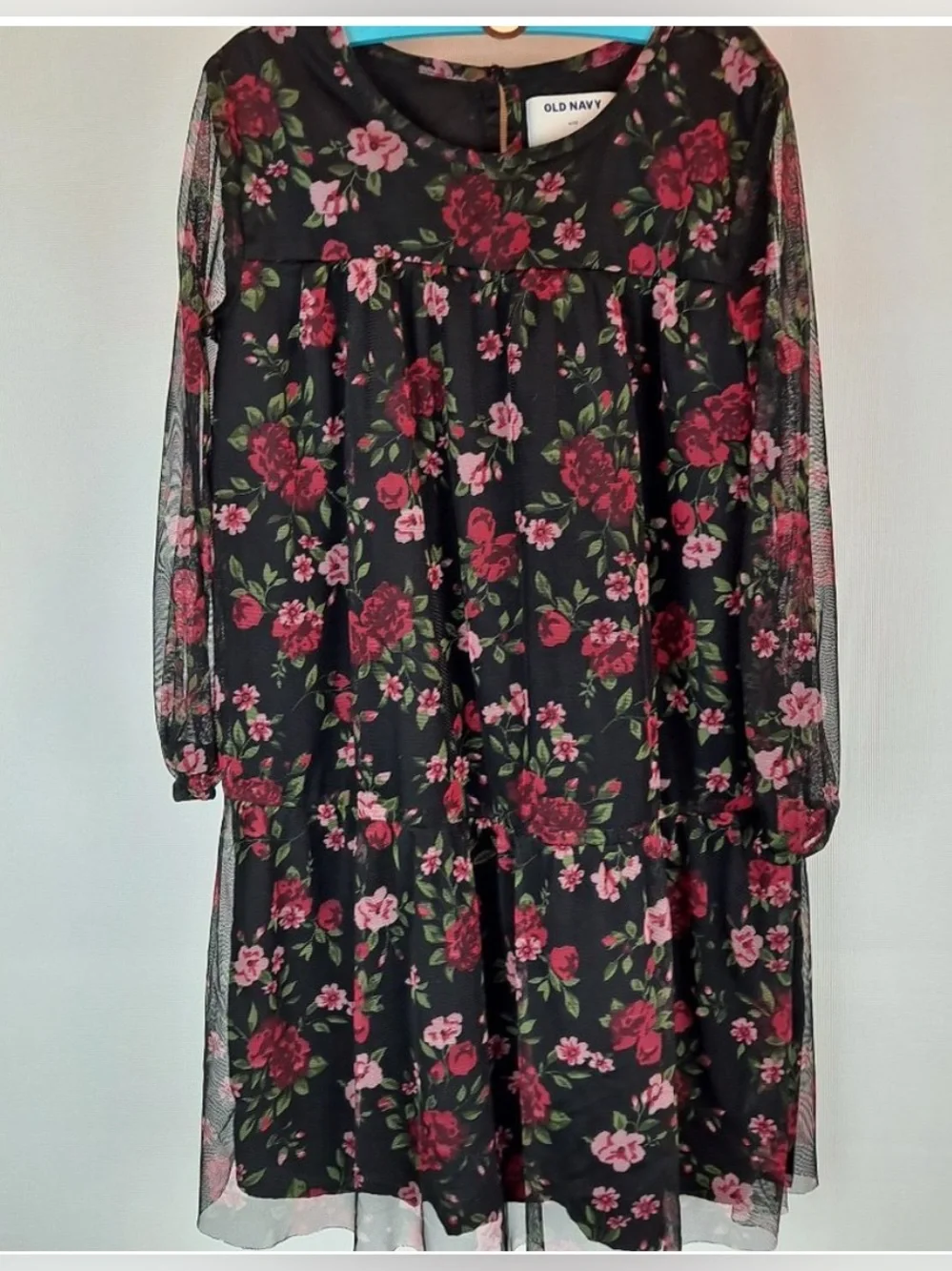 Old Navy Sheer Mesh Midnight Floral Dress Size 5 Romantic Grunge Dainty Ethereal
